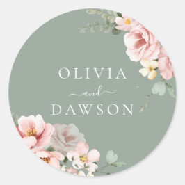 Blush & Sage Green Moderne Hochzeit Runder Aufkleber