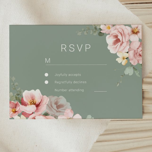 Blush & Sage Green Wedding RSVP Response Card Karte (Von Creator hochgeladen)
