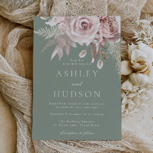 Blush & Sage Rosen Boho-Hochzeit Einladung
