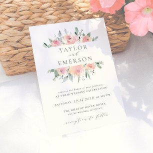 Blush & Sage Wasserfarben Einladung zur Hochzeit d