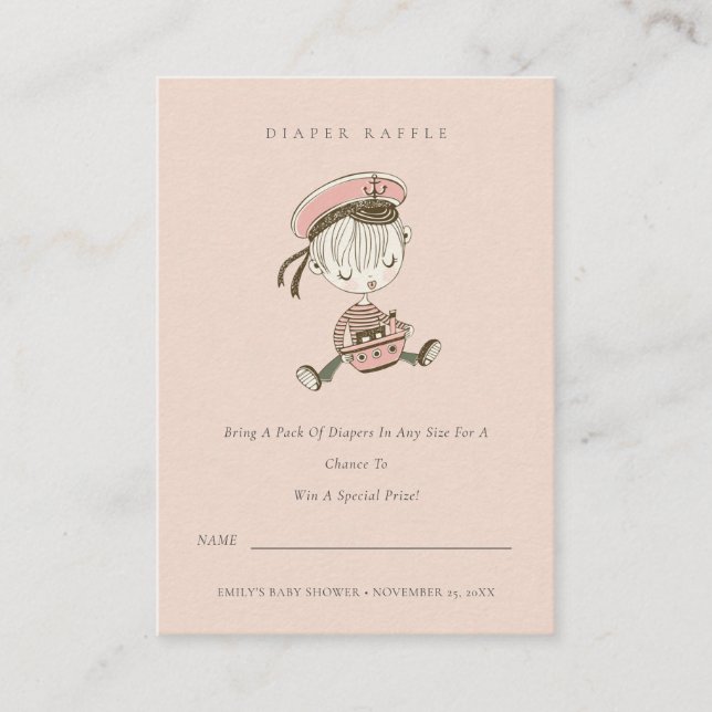 Blush Sailor Nautical Diaper Raffle Baby Dusche Begleitkarte (Vorderseite)