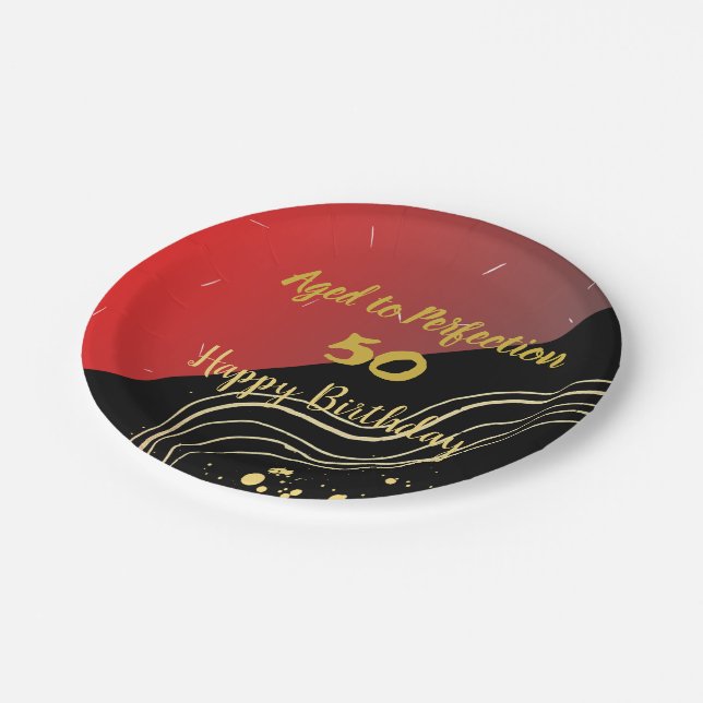 Blush Schwarz und Gold Farbpalette Happy Birthday Pappteller (Schrägansicht)