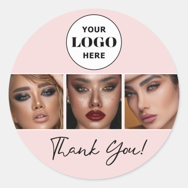 Blush Script Logo Photo Makeup Thank You Runder Aufkleber (Vorderseite)