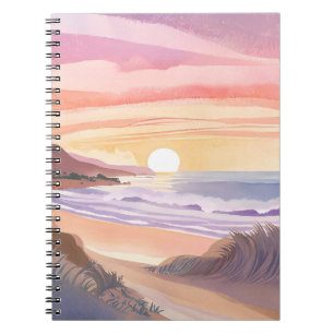 Blush Sea Sonnenuntergang   Strand Aquarellmalerei Notizblock
