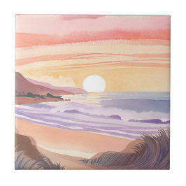 Blush Sea Sonnenuntergang | Strand Wasserfarbenmal Fliese