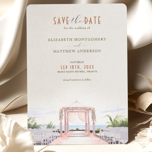 Blush Seaside Romance Save-the-Date Einladung (Von Creator hochgeladen)
