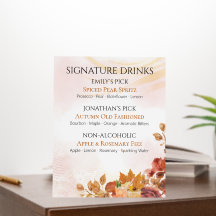 Blush Sepia Autumn Wedding Signature Drinks Sign