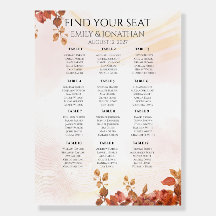Blush Sepia Botanical Autumn Wedding Seating Chart