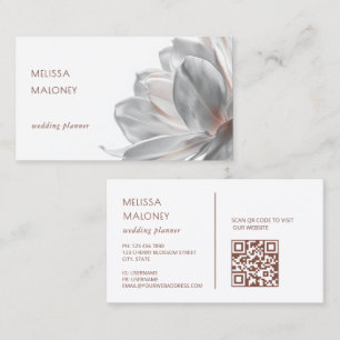 Blush Silber Magnolie Weiß QR Code Visitenkarte