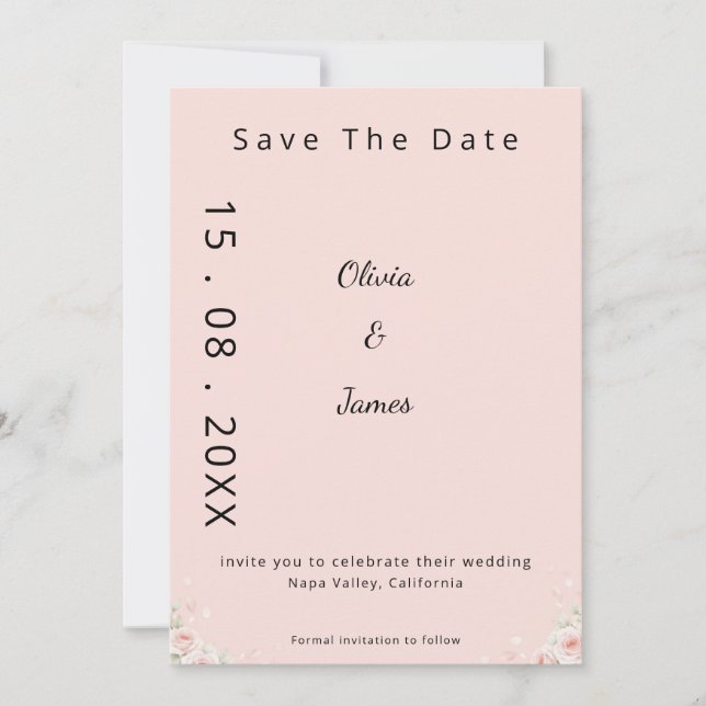 Blush Silk Pink Whispered Peta Modern ScriptFloral Save The Date (Vorderseite)