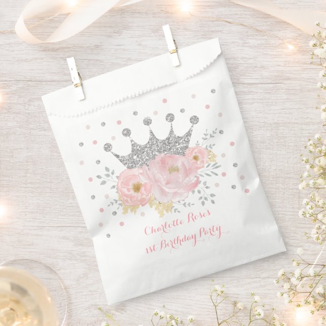 Blush Silver Crown Princess Baby Dusche Geburtstag Geschenktütchen (Ausgeschnitten)