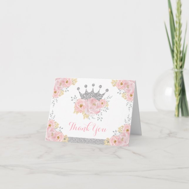 Blush Silver Crown Princess Birthday Baby Girl Dankeskarte (Vorderseite)