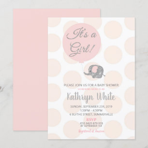 Blush Silver Elephant Baby Shower Einladung Girl