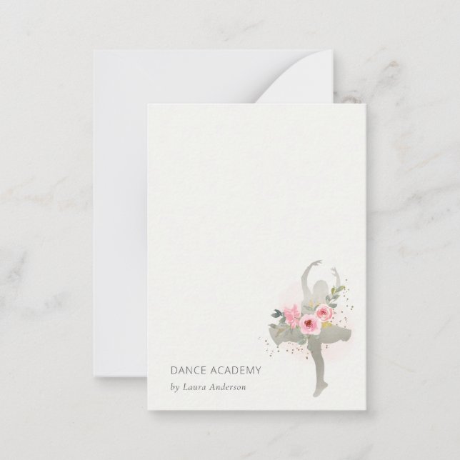 Blush Silver Floral Girl Dancer Academy Logo Mitteilungskarte (Vorderseite)