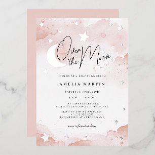 Blush Silver Over the Moon Baby Shower Folieneinladung