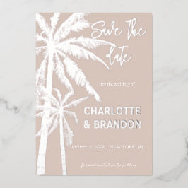 Blush Silver Palm Trees Beach Hochzeit Folieneinladung