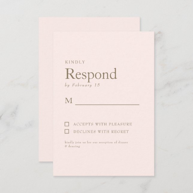 Blush Simple Gold Text Wedding RSVP (Vorne/Hinten)