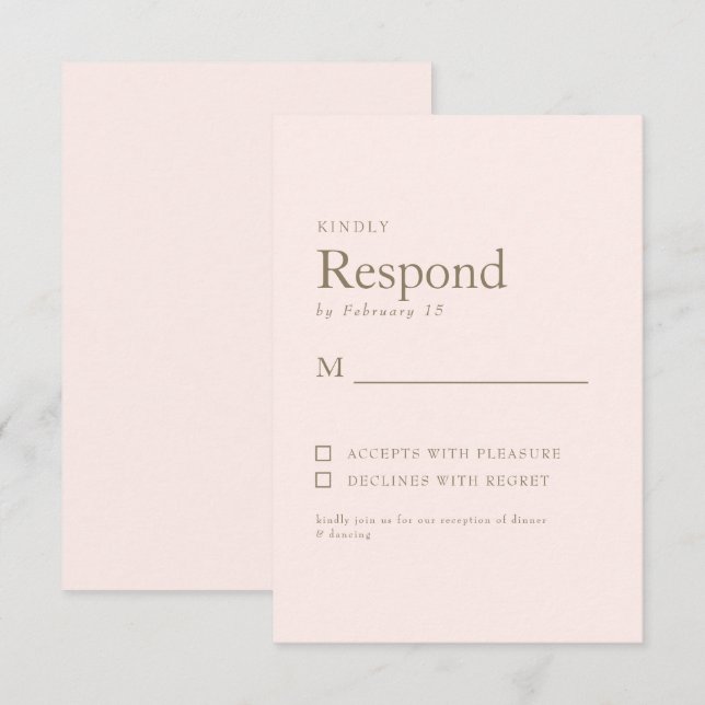 Blush Simple Gold Texte Mariage RSVP (Devant / Derrière)