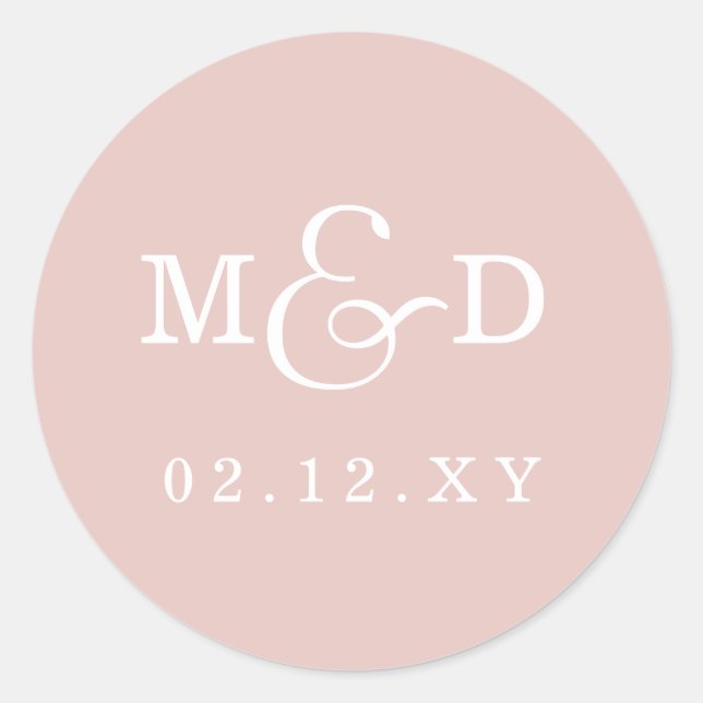Blush Simple Modern Monogram Wedding Runder Aufkleber (Vorderseite)