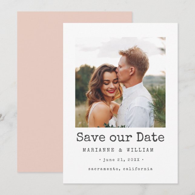 BLUSH Simple SQUARE Foto Hochzeit speichern Sie da Save The Date (Vorne/Hinten)