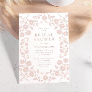 Blush Simple White Folk Floral Brautparty Einladung