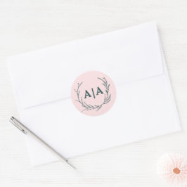 Blush & Slate Gray Subtle Floral Monogram Runder Aufkleber