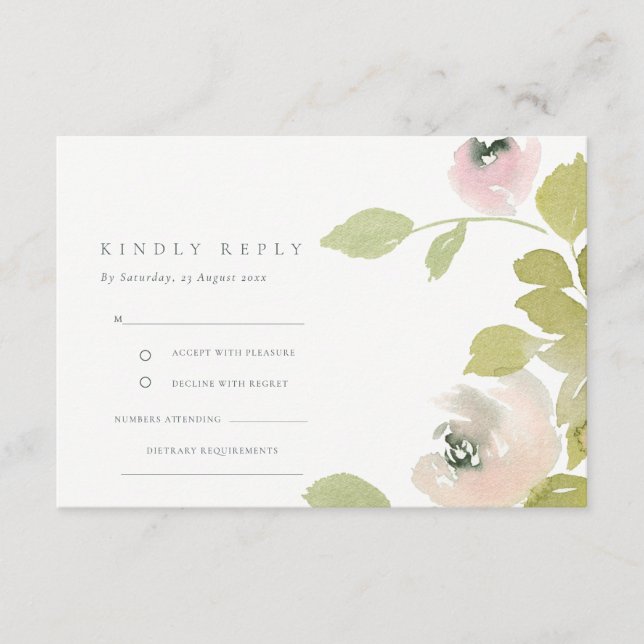 BLUSH SOFT PASTEL WATERCOLOR FLUSSBREITE RSVP BEGLEITKARTE (Vorderseite)