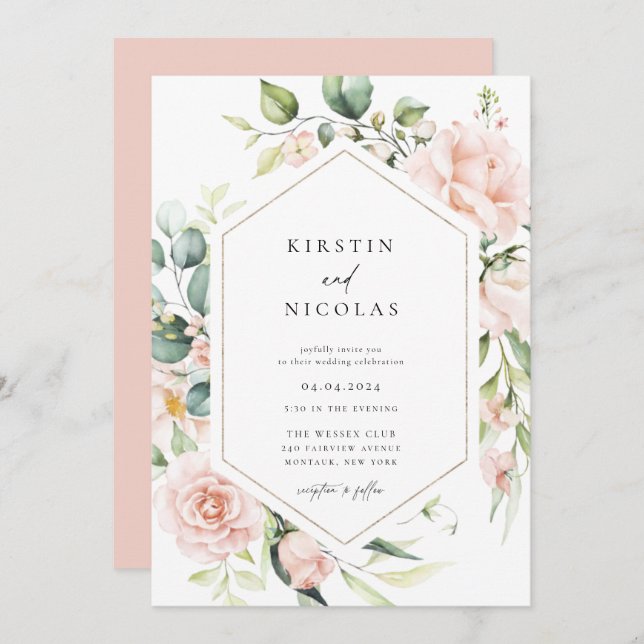 Blush Spring Floral Wedding Einladung (Vorne/Hinten)