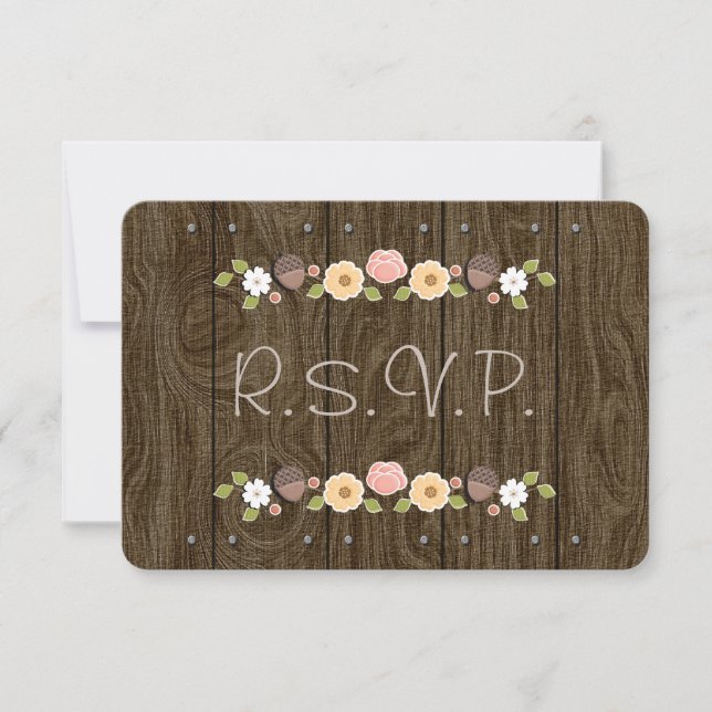 Blush String of Lights Acorn Rustic Wedding RSVP Karte (Vorderseite)