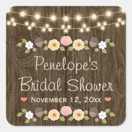 Blush String of Lights Rustic Fall Brautparty Quadratischer Aufkleber