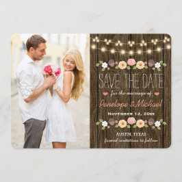 Blush String of Lights Rustic Save the Date Card