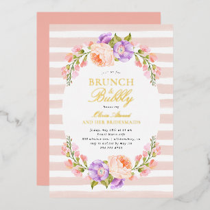 Blush Strip und Blütenbridal Brunch und Bubbly Folieneinladung