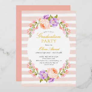 Blush Stripe and Bloom Graduation Party Folieneinladung