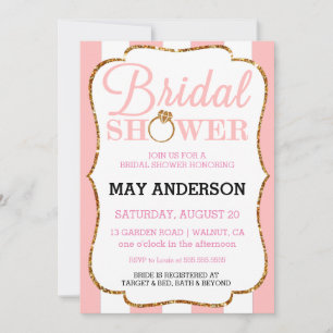 Blush Stripe Gold Glitzer Bridal Dusche Einladung