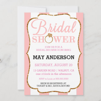 Blush Stripe Gold Glitzer Bridal Dusche Einladung
