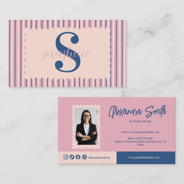Blush Stripe Photo Boutique Branding Visitenkarte (Vorne/Hinten)