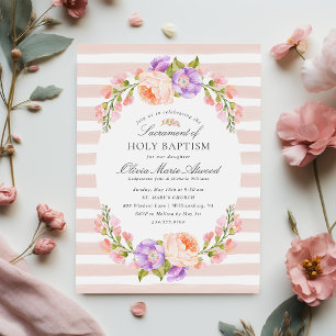 Blush Stripe und Bloom Baby Girl Taufe Einladung