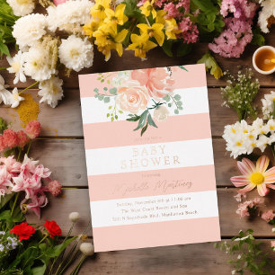 Blush Striped floral Baby Dusche Rose Gold Folieneinladung