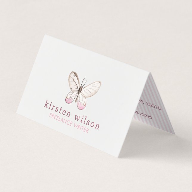 Blush Stripes & Butterfly Faltkarte Visitenkarten (Vorderseite)