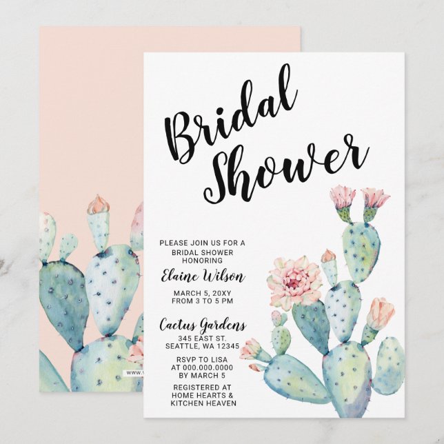 Blush Succulent Cactus Bridal Dusche Einladungen (Vorne/Hinten)