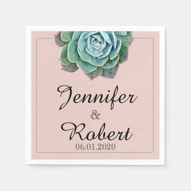 Blush Succulent Wedding Napkin Serviette (Vorderseite)