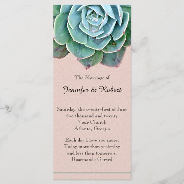 Blush Succulent Wedding Program Programm (Vorderseite)