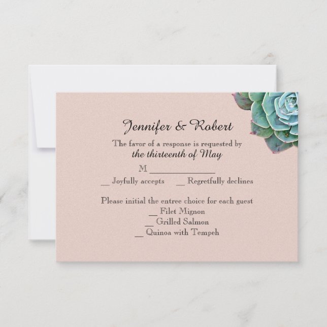 Blush Succulent Wedding Response Card RSVP Karte (Vorderseite)
