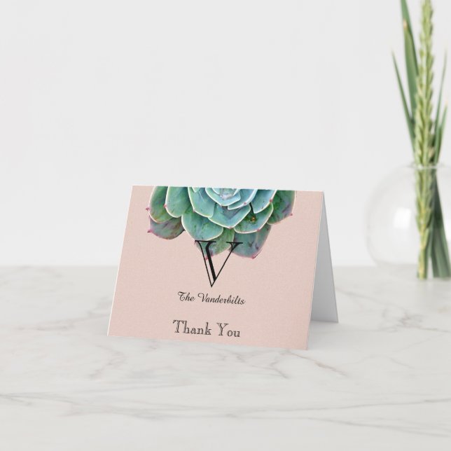 Blush Succulent Wedding Vielen Dank Dankeskarte (Vorderseite)