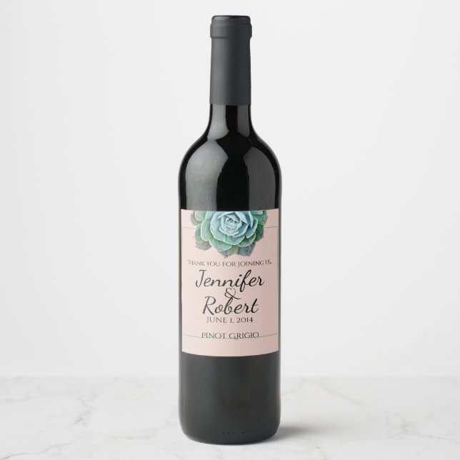 Blush Succulent Wedding Wine Label Weinetikett (Vorderseite)