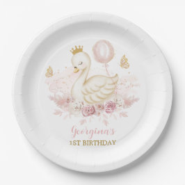 Blush Swan Princess mit Ballon & Schmetterlingen Pappteller