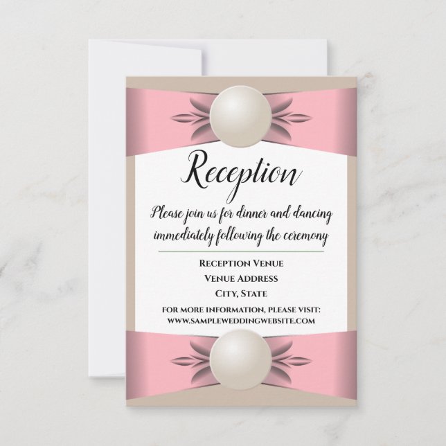 Blush & Tan Pearl Ribbon Hochzeitsempfang Einladung (Vorderseite)