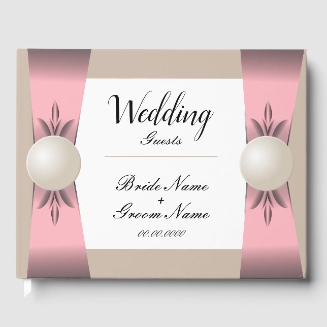 Blush & Tan Pearl Ribbon Wedding Gästebuch (Vorderseite)