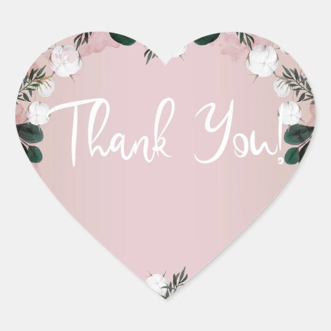 Blush Taupe Baumwolle Blumengrün Rustikale Hochzei Herz-Aufkleber (Vorderseite)