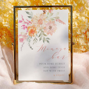 Blush Teal Floral Baby Shower Mimosa Bar Sign Poster